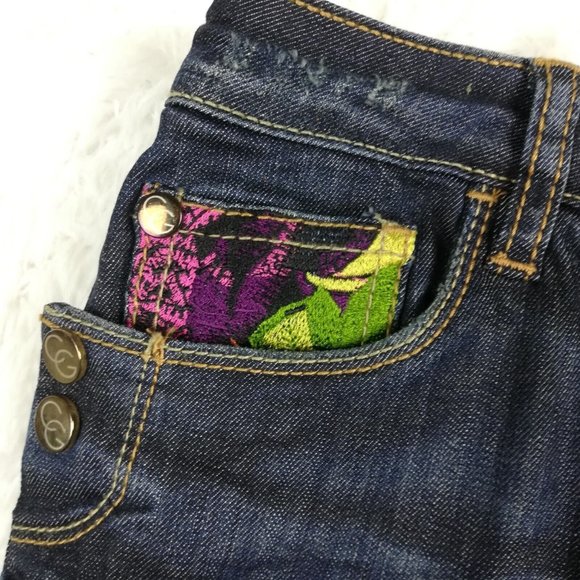 Coogi Womens Jeans Straight Leg Blue Denim Embroidered Jeweled Distressed 8 - Picture 10 of 16